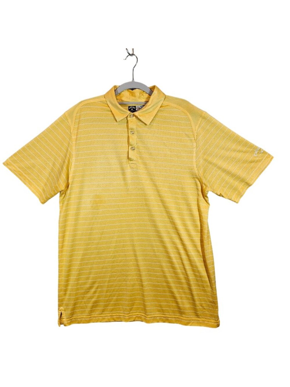 Callaway golf polo mens L Yellow white stripe opti-dri Athleisure Business nerd